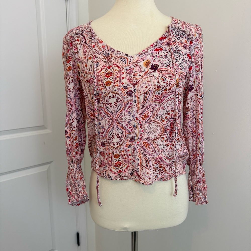 Dear John Pink Paisley V-Neck‎ Blouse Peasant